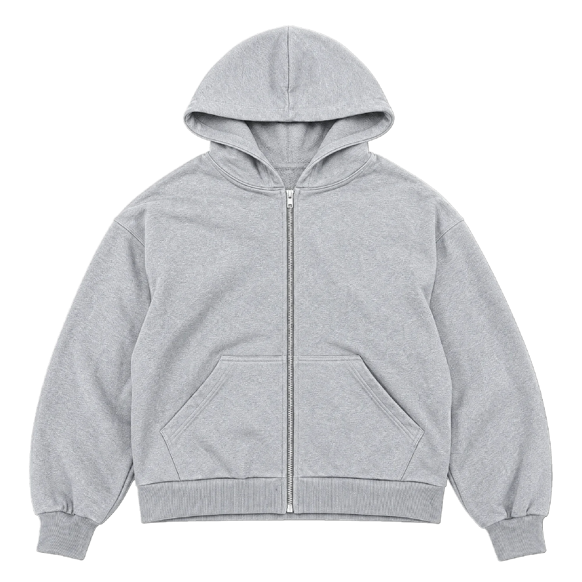 Heavyweight Heather Gray Zip-Up Hoodie Print — print on demand blank